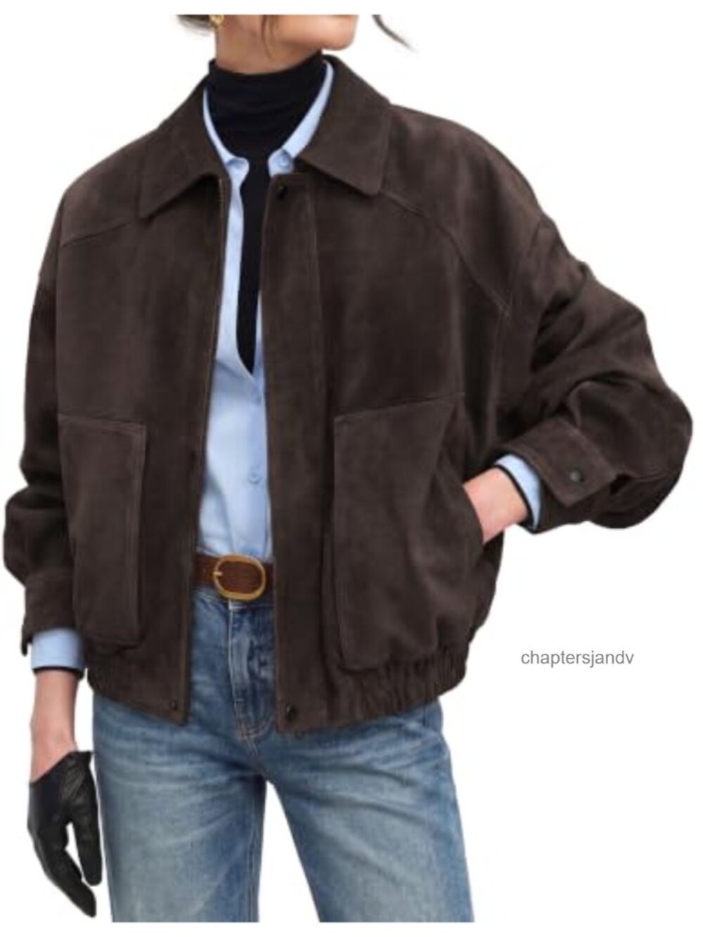 Faux Suede Bomber Jacket Oversized Zip Front Casual Coat